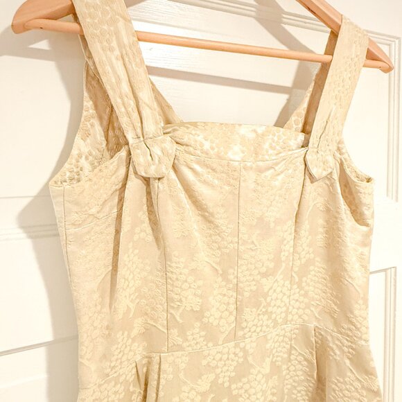 Vintage 1950's Light Yellow Handmade Brocade Grape Print Dress and Jacket Set - Picture 5 of 12